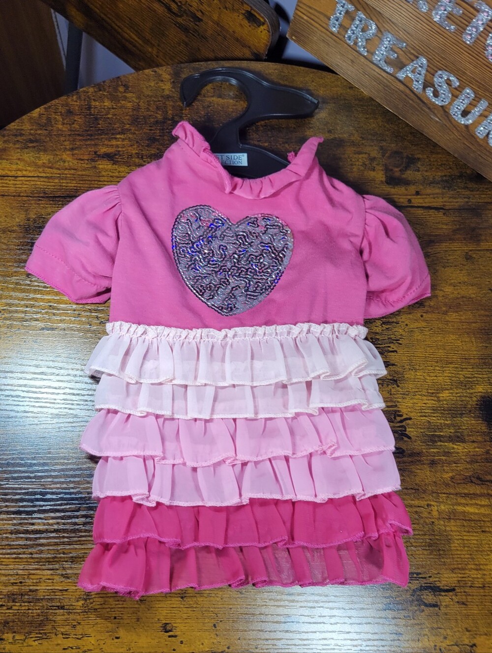 East Side Collection dog size small Pink Ruffled Heart Dress with Sequin Heart